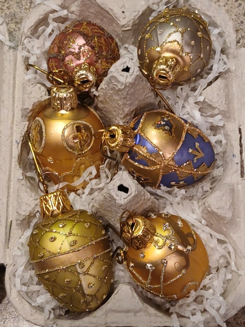 6 Vintage Smith & Hawken Blown Glass Egg Christmas Ornaments w/ Brass Hooks 3
